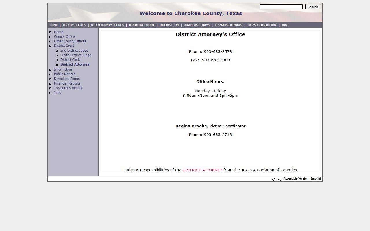 Cherokee County District Attorney court records after jail arrest contact page