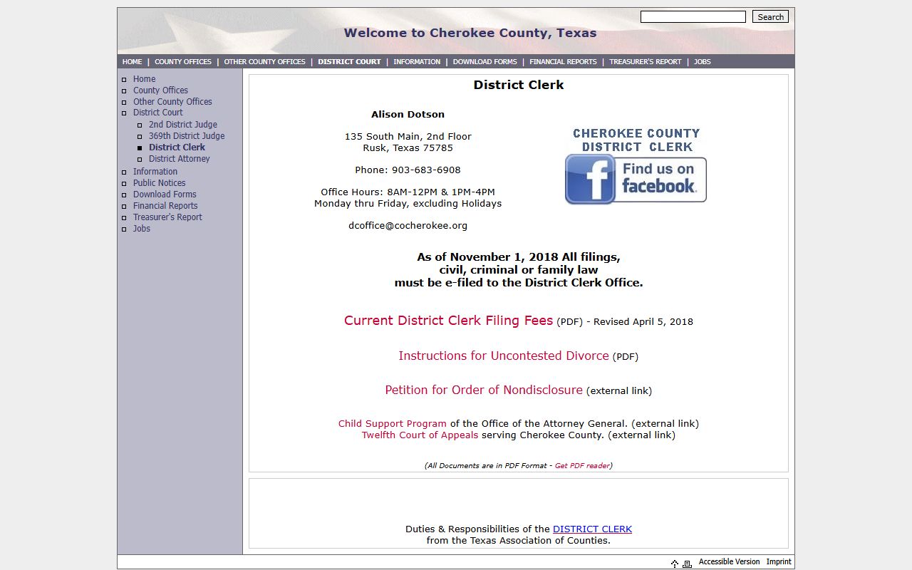 Cherokee County District Clerk court records after arrest page