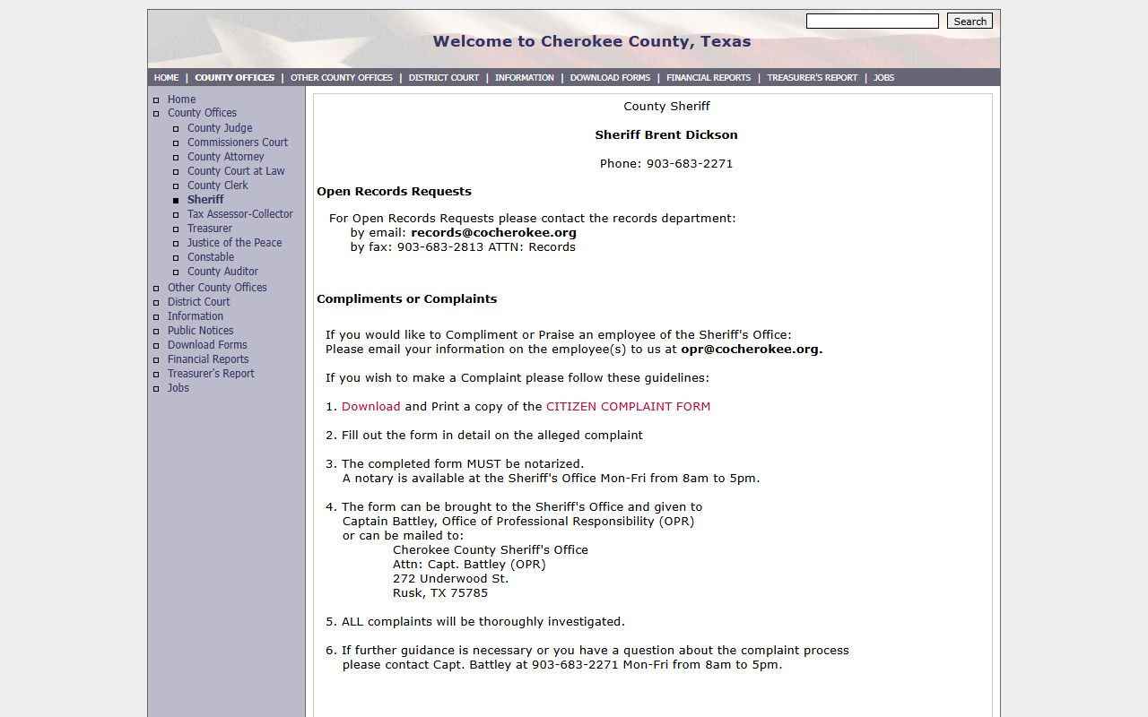 Cherokee County Jail inmate record access on the official sheriff page