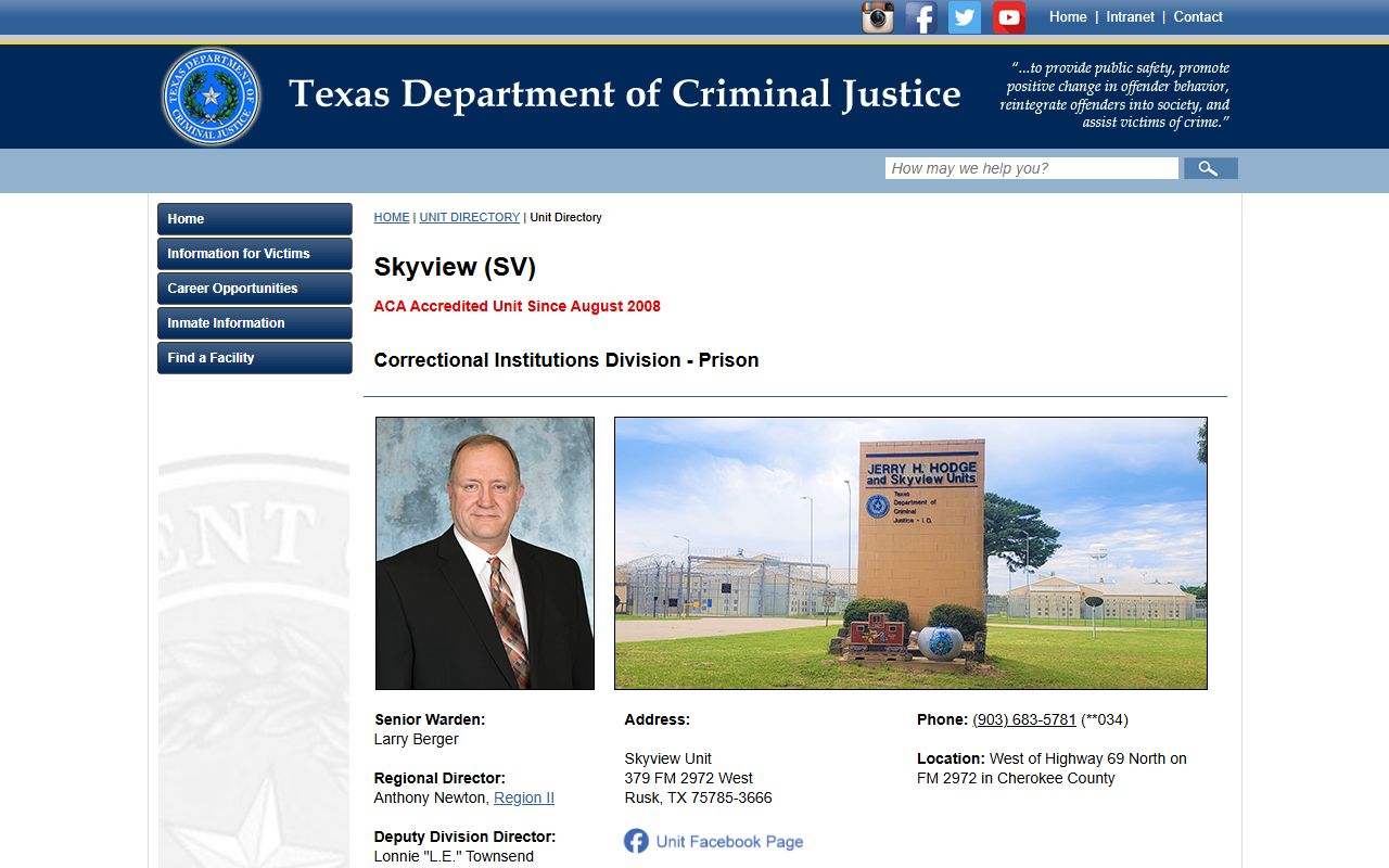Skyview Unit inmate locator and TDCJ mental-health prison records